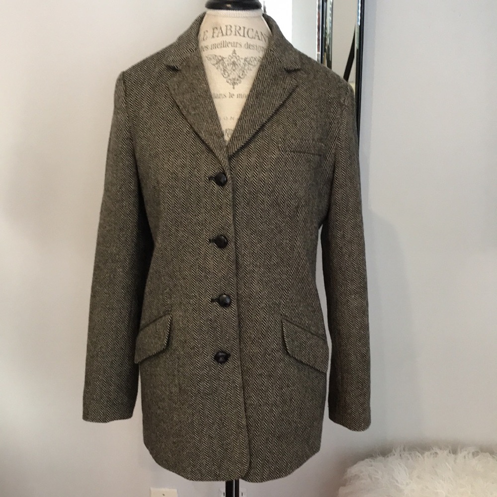 Orvis Merino Lambswool Herringbone Tweed 4 Button Jacket Sport Coat Size 12 EUC